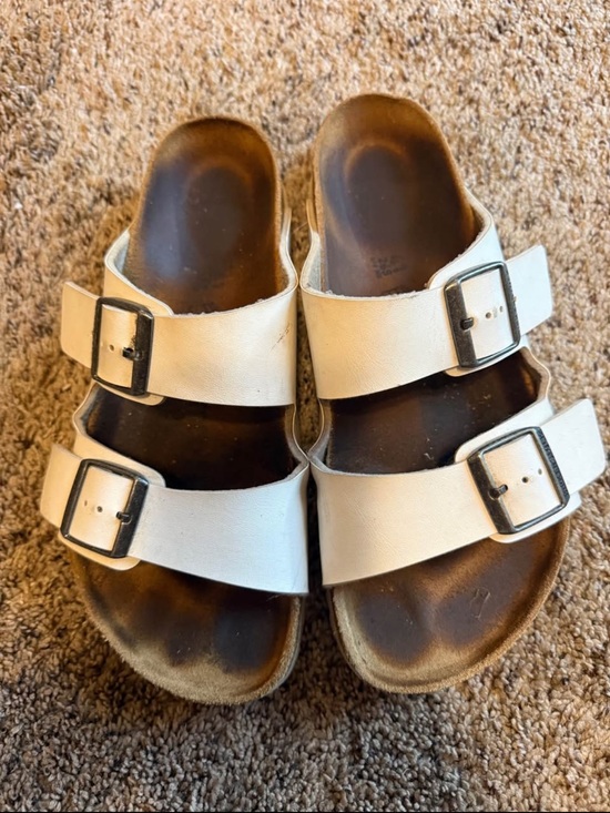 Birkenstock Shoes - Birkenstock Cream Double-Buckle Slide Sandals